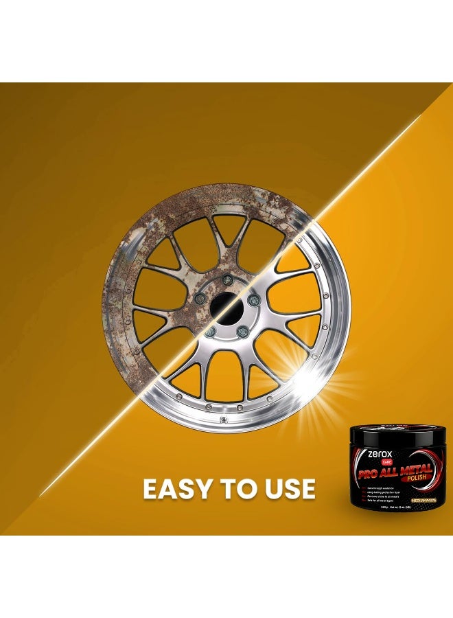زيروكس مجموعة من 3 قطع من منتج Zerox Care Pro لتلميع جميع المعادن، عبوة 230 جرام، معجون متوسط ​​الكثافة للكروم والفولاذ المقاوم للصدأ والألومنيوم والأجزاء المعدنية. يزيل الأكسدة ويعيد اللمعان ويوفر حماية طويلة الأمد للاستخدام في السيارات والدراجات النارية والمنزل. - Image 2